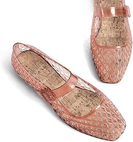DOEYG Jelly Mary Ballet Flats for Women Jelly Sandals Shoes Women Beach Jellies Mary Jane Flats Ballerina Shoes, Jelly Pink, 11 — view 5
