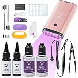 V Light Hair Extensions Kit with Extension Machine & Remover, 2×20ml V-Light Glue & Remover Solution, Cold Fusion Hair Extension Tool Set for Salon & Home Use