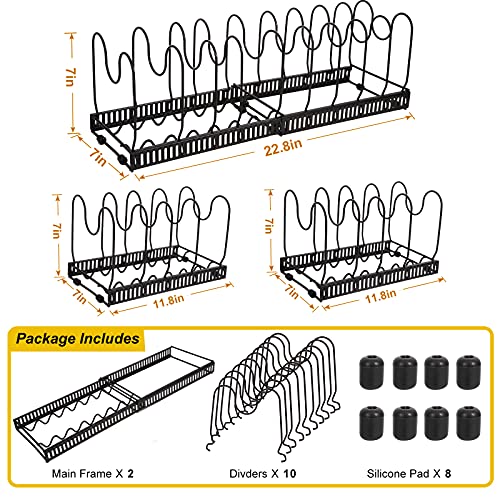 Pots And Pans Organizer Lid Organizer Dishes Bakeware Storage Rack Expandable Black Rack Holder With 10Pcs Adjustable Compartment For Kitchen Cabinet Cupboard Drawer Counter #TOP5