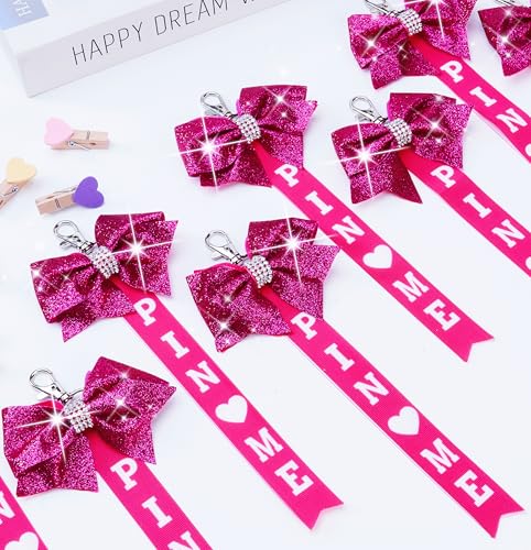 Image of Cheer Pin Me Ribbon Cheerleader Pin Me Bow Cheer Bow Keychain with Rhinestones Cheerleading Sports Accessory Gift