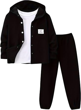 Boys Clothes set 2 Piece Button Front Hoodie Pants Set 4-12Y