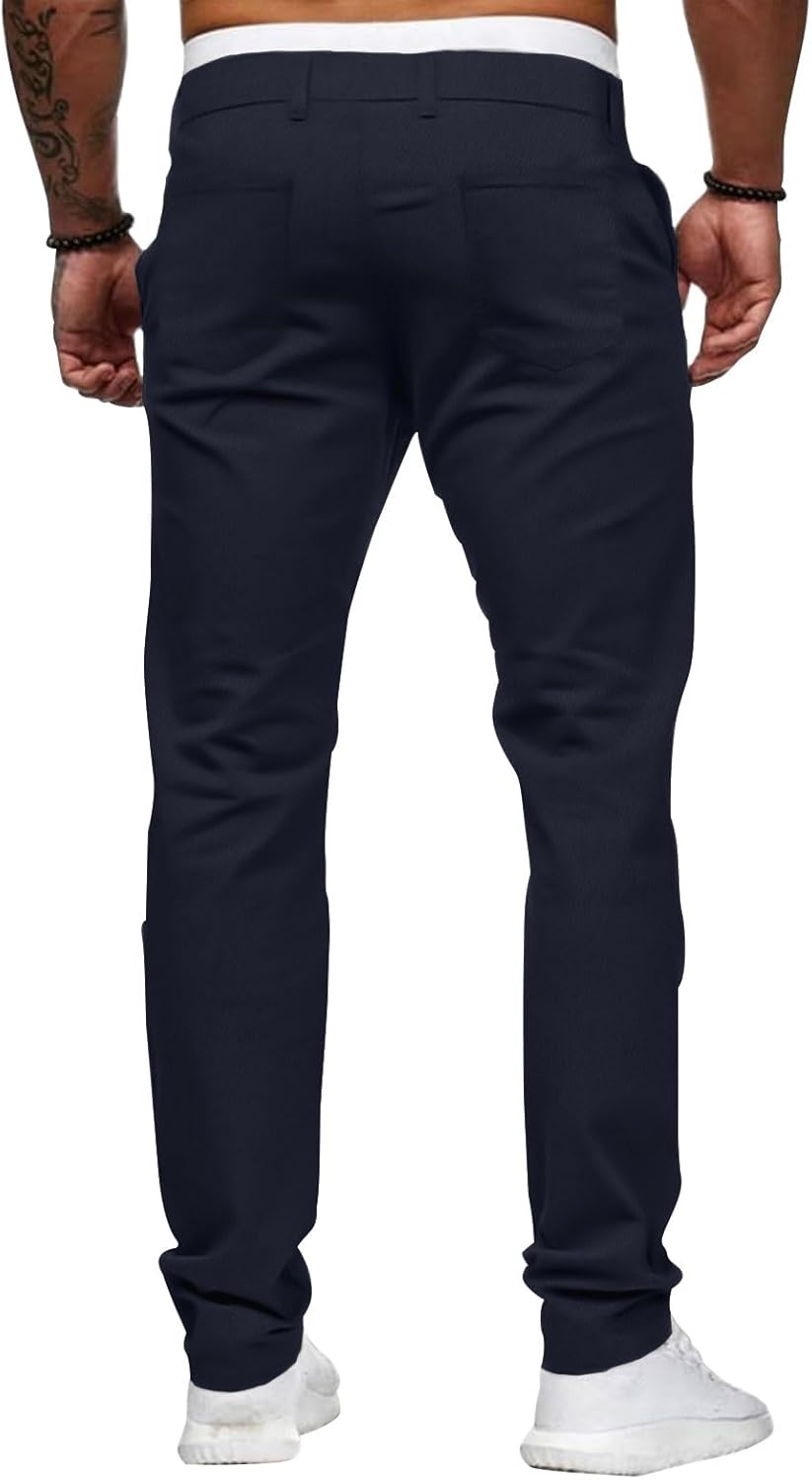 ALLABREVE Men's Chinos Casual Dress Pants Slim Fit Skinny Stretch Flat-Front Lightweight Comfort Slacks - Image 4