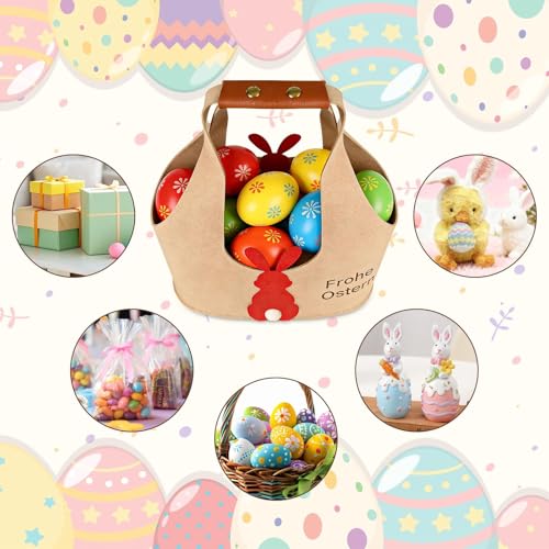 Kuvarix 2 Stück Osterkörbchen Kinder, Rot/Khaki Filzkorb Ostertüten zum Befüllen, Ostertüten mit Henkel mit Hasenmotiv, zum Verpacken von Geschenken, Partyzubehör, Eiersuche