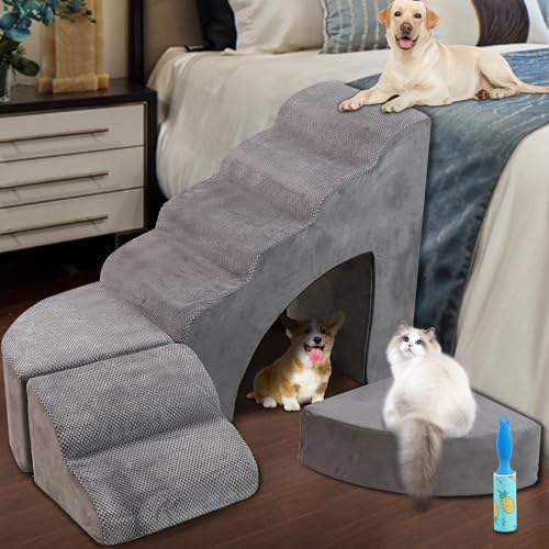 Foam Dog Steps&Stairs for High Tall Beds 25-30 inches High, LitaiL 6 Tier Pet Stairs/Steps for High