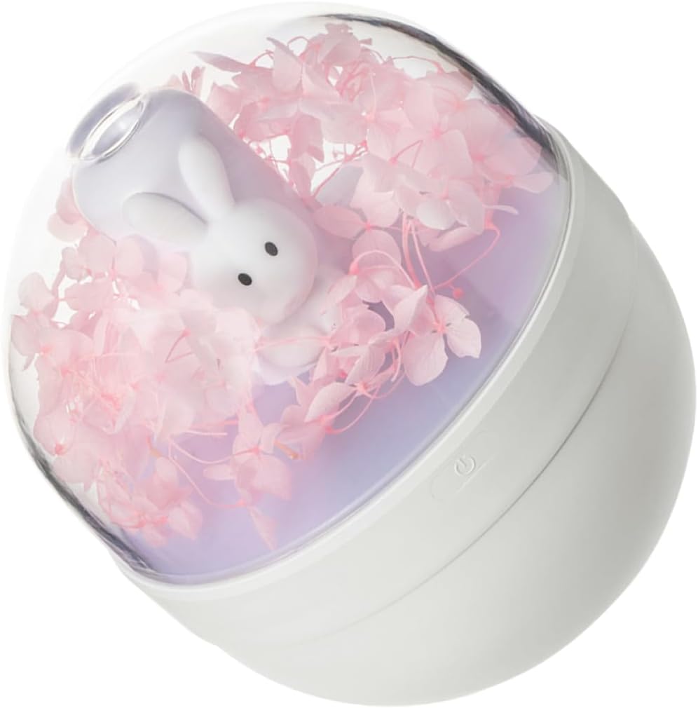 DOITOOL LED Humidifier Diffuser Preserved Flower Rabbit Rechargeable Quiet Night Light Suitable for Home Office Spa