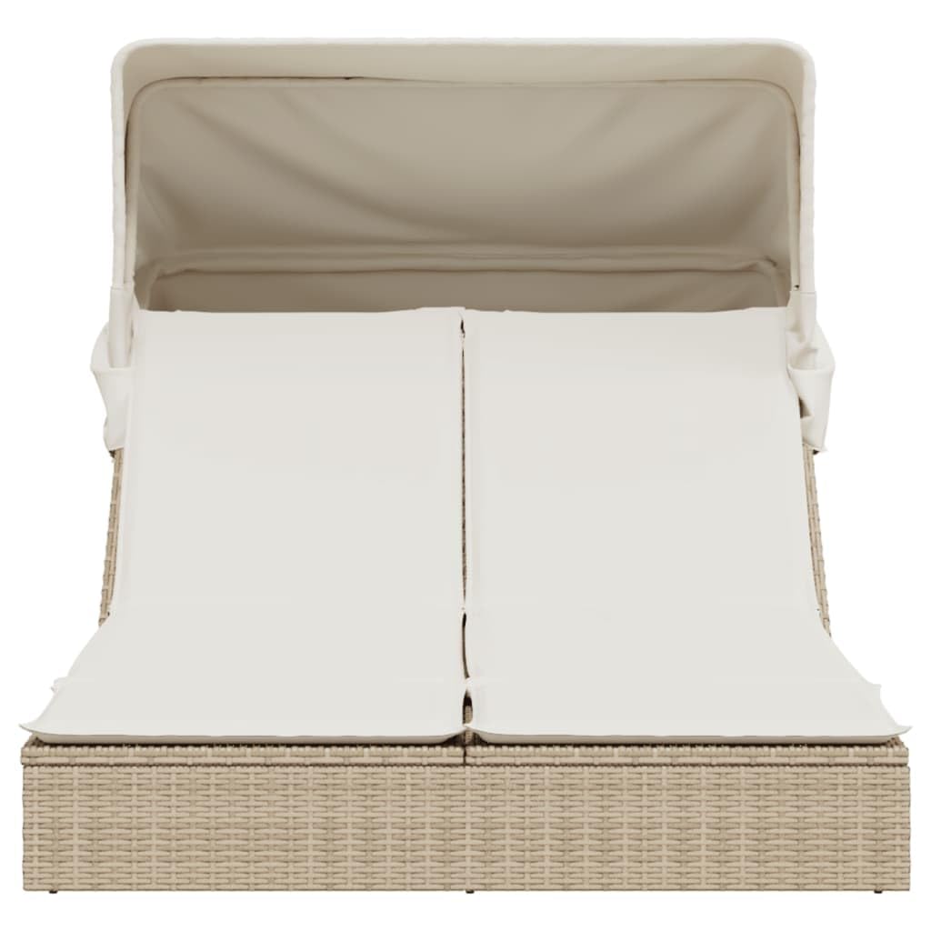 Homgoday Lit double avec auvent et coussins beige en polyrotin, chaises longues, canapé-lit, lit de piscine, lit de jardin