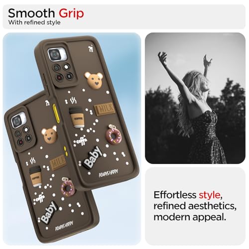 Image of Outlouders Back Cover for Poco M4 Pro | 3D Cartoon Bear Cute Fun Silicone Full Body Protection Bumper Case (Brown)