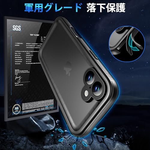 SPORTLINK iPhone 16 用 防水ケース - iPhone 16 用 ケース 完全防水 - IP68規格防水等級 防雪 防塵 耐衝撃 360°全面保護 ワイヤレス充電 フェイスID 認証対応 カメラ調整ボタン 操作便利 超薄型 ストラップ付き 雨の日 アイホン 16 防水ケース お風呂 6.1インチ 適用 (ブラック）