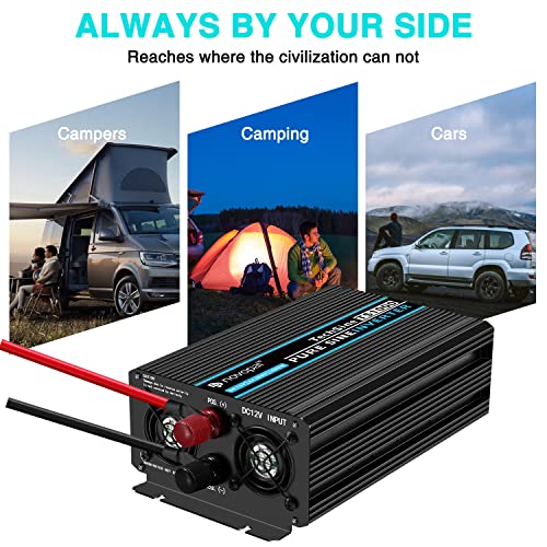 Novopal Pure Sine Wave Power Inverter 1000 Watt 12V Dc To 110V/120V Ac Converter 4 Ac Outlets Car Inverter With One Usb Port 16.4 Feet Remote Control And Two Cooling Fans #TOP4