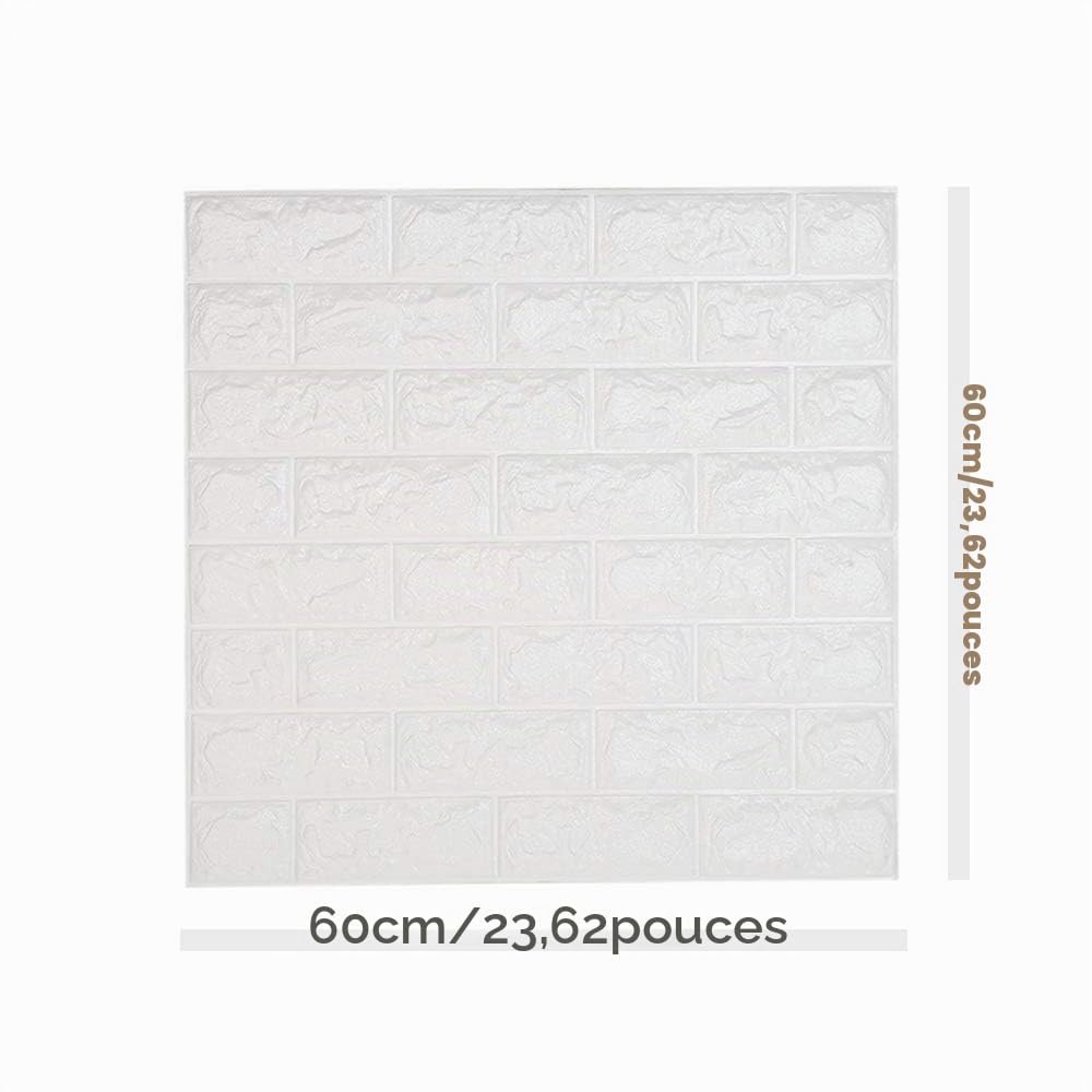 NHSUNRAY Papier Peint Brique 3D Papier Peint Adhesif Panneau Mural Adhésif Mousse PE Stickers Murale Décoradif Dalle Adhesive Murale pour Chambre Maison Cuisine (Blanc, 10 Pièce)