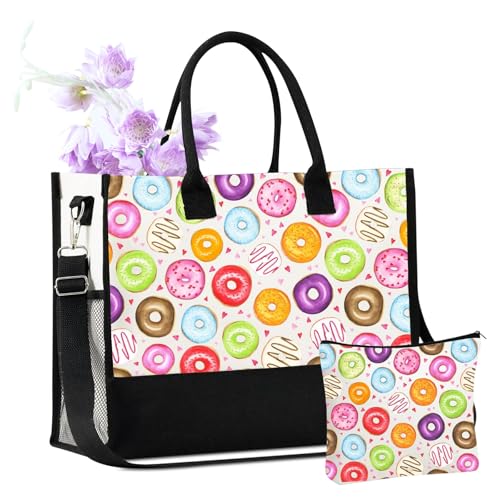 Bolsa tote de lona con cierre y correa para mujer miniatura 1