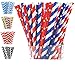Paper Straws Biodegradable by Party Girl Kim - 200 Box | Stars and Striped - Red White and Blue Straws | 4th of July Decorations Outdoor | Memorial Day Party Supplies | Eco Friendly (Red White Blue)