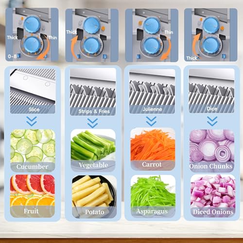 JNHEST Upgraded Safe Mandoline Slicer for Kitchen, Potato Slicer for Chips, Multi Vegetable Chopper with Drain Basket Storage Container, Thickness Adjustable Versatile Faster Slice Artifact (Blue) — view 5
