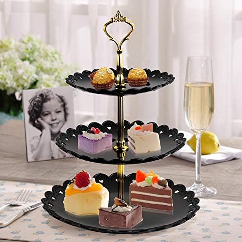 Jucoan 2 Pack 3-Tier Cupcake Stand, Plastic Dessert Display Tower, Round Pastry Serving Platter for Baby Shower, Tea Party, Wedding Home Decor