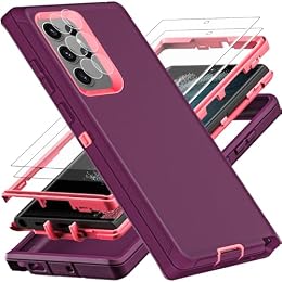 YKHJKLEC for Samsung Galaxy S22 Ultra Case, Military Grade Shockproof/Drop Proof/Dust Proof Case with 2Pcs Self Healing Flexible TPU Screen Protector & Camera Lens Protector (Purple/Pink)