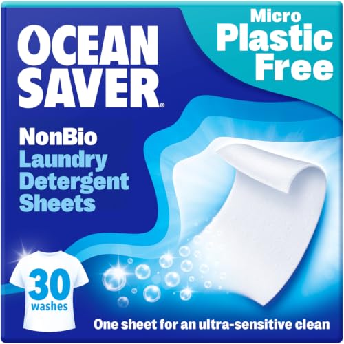 OceanSaver Eco Laundry Detergent Sheets | Non-Bio | Eco-Friendly Biodegradable & Freshly Scented | Zero-Waste & Removes Tough Stains | Vegan Plastic & Cruelty-Free | Plant Based Formula (30 Washes)