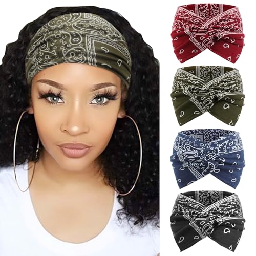 AQOKKA Extra Wide Turban Headbands for Women No Slip Boho Elastic Hairband