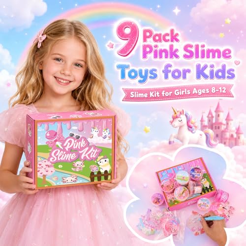 9 Pack Slimes, Pink Slime Kit for Girls Ages 8-12, Butter Cloud Clear Slime Set with Charms, Toys for Kids, Party Favors Goodie Bag Easter Basket Stuffers, Birthday Gifts for 4-10 Year Old Girls Boys - Image 7