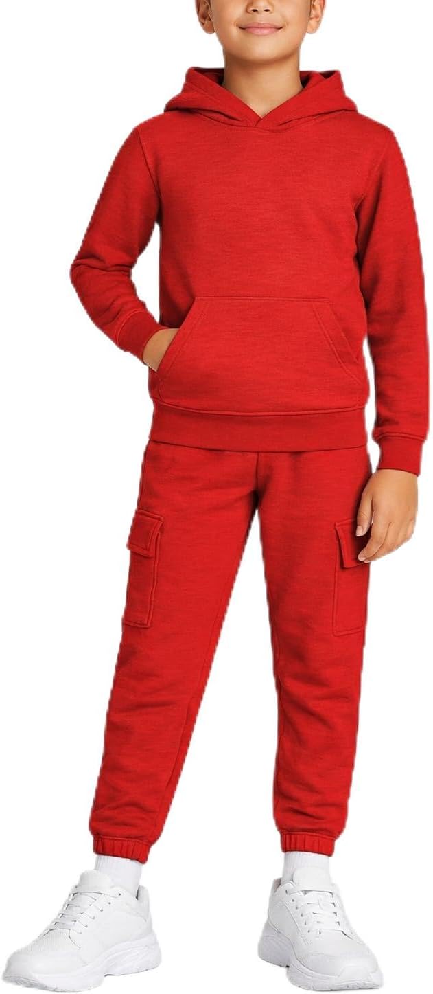 Quad Seven Boys Sweat Suit Set - 2 Piece Soft Fleece Pullover Hoodies and Athletic Cargo Jogger Sweatpants for Boys (5-18)