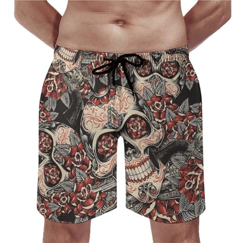 Maillot de bain homme crâne floral anti-humidité avec poches cordon S
