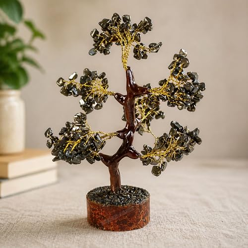 Image of Pyrite Crystal Tree with 300 Chips - 11 Inch Feng Shui Money Tree for Wealth, Prosperity & Good Luck | Golden Pyrite Gemstone Bonsai for Home Decor, Office Desk & Positive Energy Vastu Gift