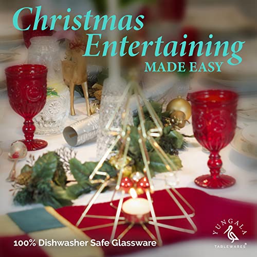 Yungala Red Wine Glasses Set Of 6 - Dishwasher Safe Vintage Drinking Glasses For Wine - Christmas Glasses Drinkware Goblets Red Glasses With Sunflower Embossed Design - Colored Wine Glasses For Party #TOP7