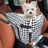 Center Console Dog Car Seat, Portable Dog Car Seat for Travel, Pet Carseat for Small Dogs, Up to 15 lbs，Washable, Black