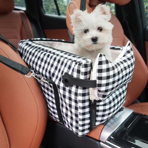 Center Console Dog Car Seat, Portable Dog Car Seat for Travel, Pet Carseat for Small Dogs, Up to 15 lbs，Washable, Black