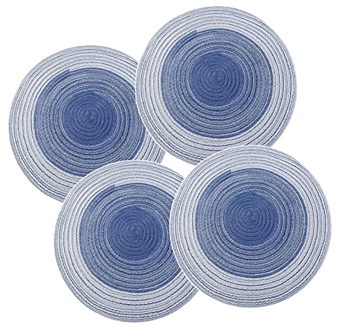 Image of Jute Placemats Set of 4 Heat Resistant Round Place Mats Natural Jute Woven Braided Table Mats Thick Farmhouse Placemats Trivet Round Braided Placemats for Dining Table(Dark Blue, Set of 4)