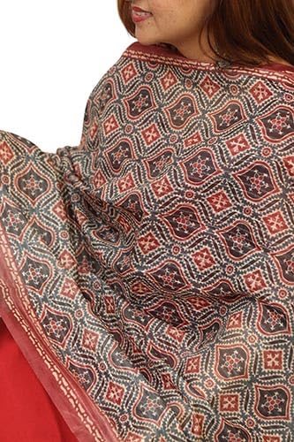 Multicolor Digital Printed Chanderi Ajrakh Design Dupatta | Lightweight & Elegant Dupatta for Women Pure Solid Cotton Stole-image-25