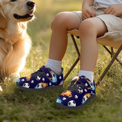 Kids Running Shoes Walking Sports Athletic Tennis Sneakers for Boys Girls Soccer Fire Pattern3