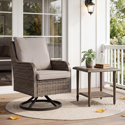 Huasperozi 2 Pieces Patio Furniture Sets-Swivel Patio Chairs with High Back Cushions and Wicker Outdoor Side Table,All Weather Patio Conversation Set for Garden Backyard Porch Deck