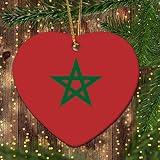 Porcelain Christmas Ornament Love Morocco Country Flag White Ceramic Holiday Hanging Ornament Custom