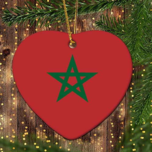 Porcelain Christmas Ornament Love Morocco Country Flag White Ceramic Holiday Hanging Ornament Customized Souvenirs For New Year Christmas Day Decor Perfect #TOP11
