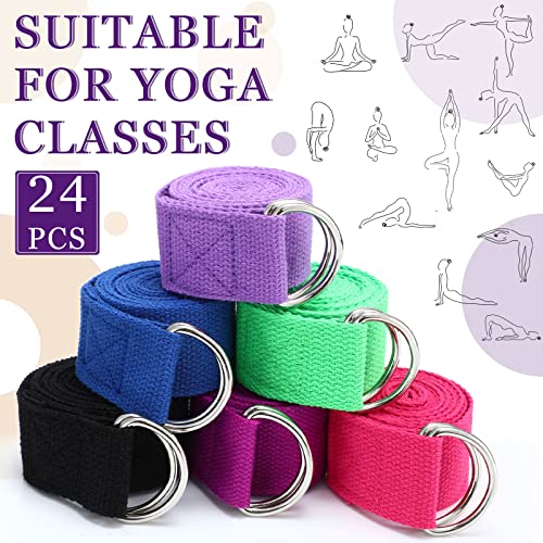 Leyndo 24 Pieces Yoga Strap For Stretching Yoga Exercise Adjustable Straps For Yoga Classes 6 Ft Non Elastic Yoga Belt With Adjustable D Ring Buckle For Pilates Gym Workouts Yoga Fitness (Classic) #TOP4
