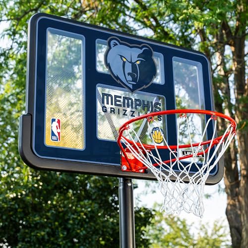 Image of Lifetime NBA Memphis Grizzlies Portable Basketball Hoop, Adjustable Height 7.5-10 Ft, 44 Inch Shatterproof Fusion Backboard, Base with Wheels