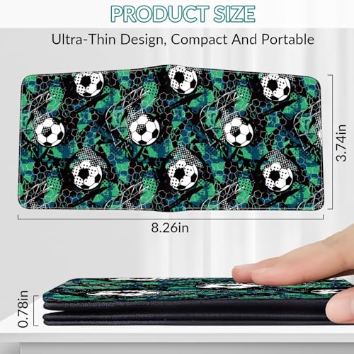 Image of Wallet for Boys Soccer Leather Wallets Credit Id Card Cash Holder Black Rfid Blocking Zipper Cute Cool Funny Aesthetic Wallets With Coin Pocket Id Window Teen Wallets for Boys Teenager Wallet