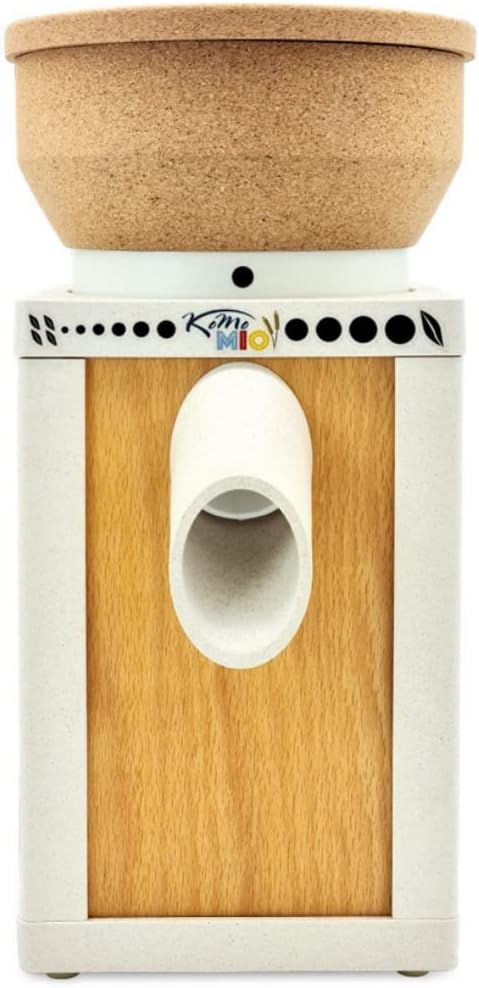KoMo KoMio Electric Grain Mill Blue - 360 W Motor - Wooden Funnel Solid Beech - Beech Multiplex & Recycled ABS - Corundum Ceramic Grinder - For All Cereals Flour Bread