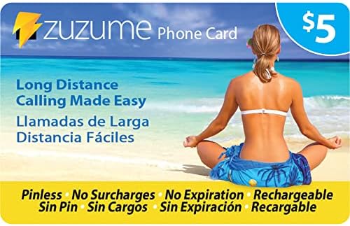 Zuzume Up to 172 Minutes Domestic and International Calling Card | PINless, No Expiration, No Hidden Surcharges Prepaid Phone Long Distance Calling Cards | 5 USD