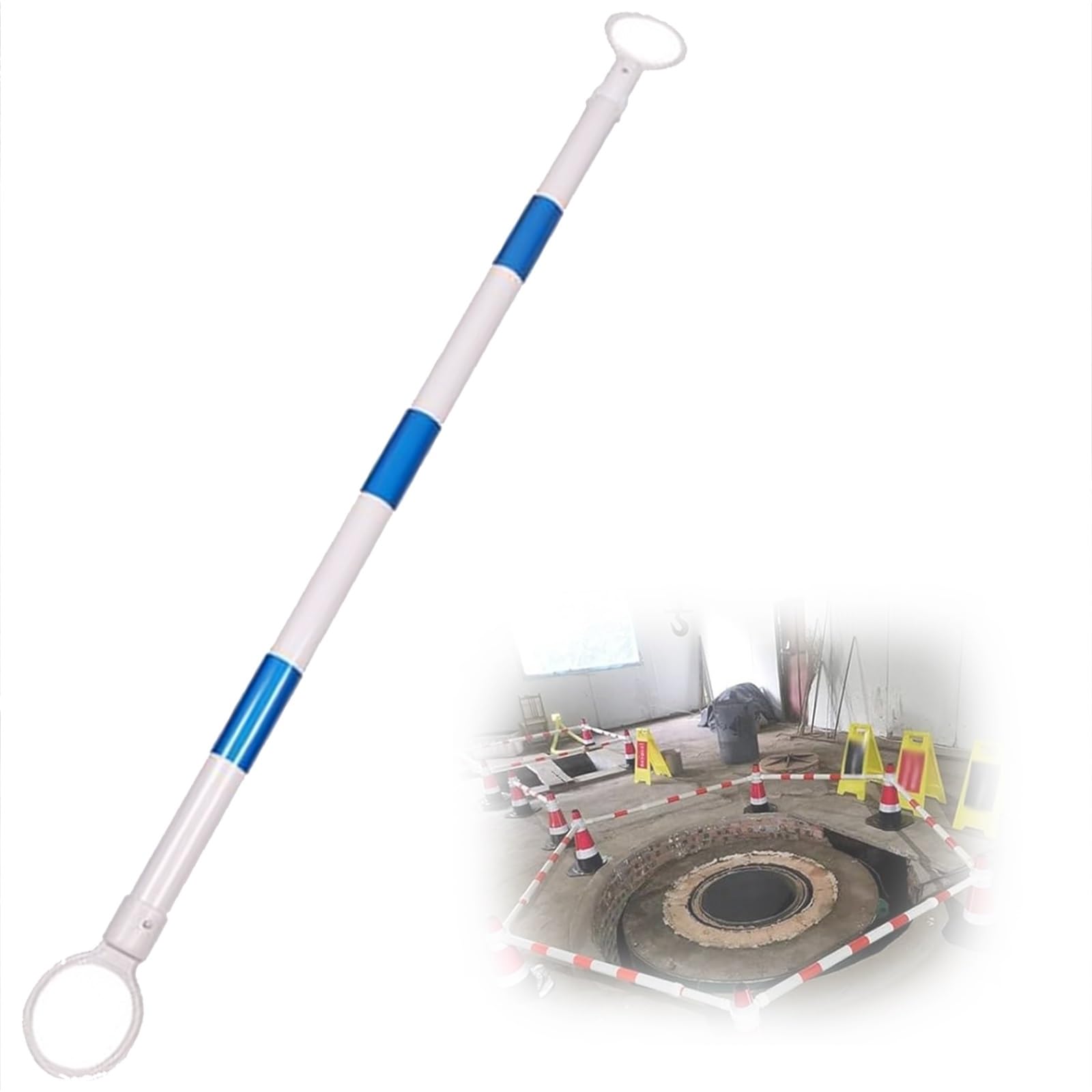 barra para conos de tráfico Barra Reflectante De Cono De Seguridad Para El Tráfico, Postes De Demarcación Flexibles Azules Y Blancos Con Anillos, Barrera De Cono De(4PCS)
