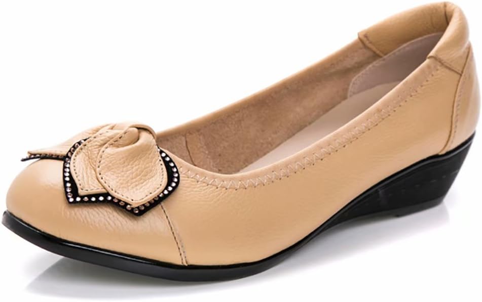 Women's Genuine Leather Comfort Low-Heeled Wedge Pump US Size 6-6.5 Yellow