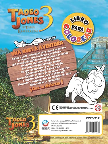 Libro Colorea Tadeo Jones: La tabla esmeralda.