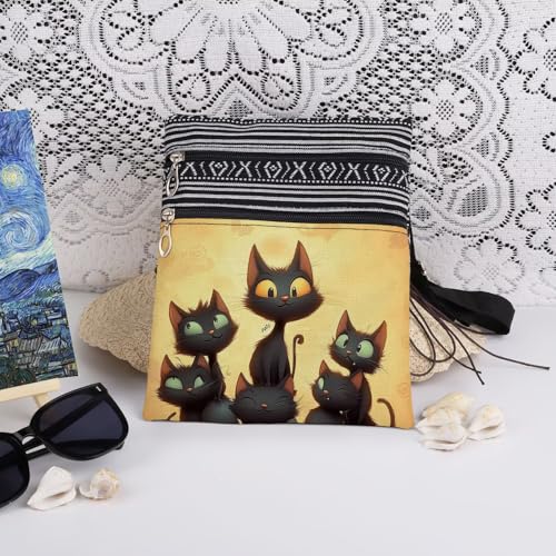 Interesting Cats Print Crossbody Bag Adjustable Women Shoulder Bag with Zipper Cat Lovers for Birthday Gift Outdoor Travel Animal Print Purse3