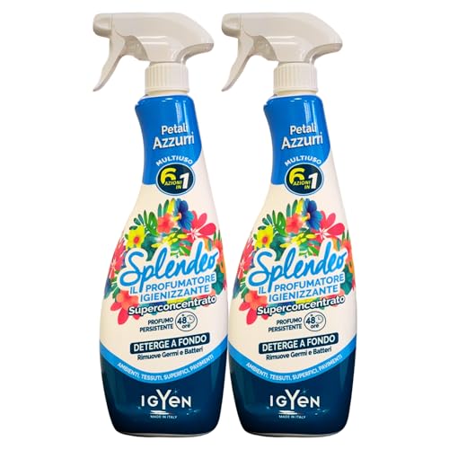 Detergente Multiuso Spray, Il Profumatore Igienizzante Superconcentrato, PETALI AZZURRI. Deterge a Fondo, Rimuove Germi e Batteri, 48h di Pulito Profumato 750ml (2 Spray)
