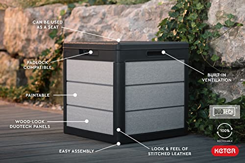 Keter Denali 30 Gallon Resin Deck Box For Patio Furniture, Pool Accessories, And Storage For Outdoor Toys, Grey #TOP3