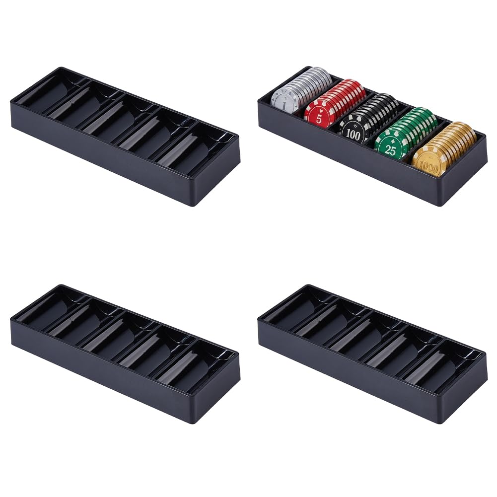 SUPERFINDINGS 4PCS Black Acrylic Poker Chip Rack Chips Storage Display Case Poker Table Dealer Chips Tray Acrylic Collectible Coin Holder Game Token Tray for Home Party Club, ID: 2.68"x1.46"