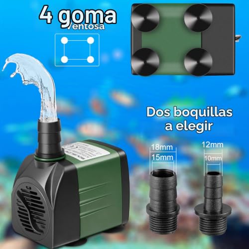 Miniatura 5 de Souslow Bomba De Agua Sumergible 25w 1500l H Ac220-240v Con 2 Boquillas Para Acuario Pecera Estanque Fuentes Jardín Sistema Hidropónico