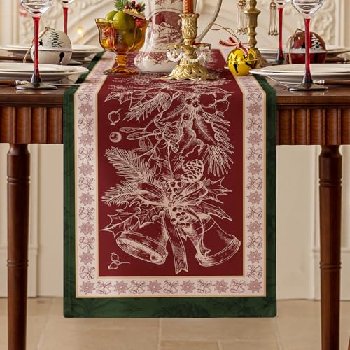 Romanstile Camino de mesa de Navidad, rojo, moderno, 40 x 140 cm, lavable, con patrón, tiras de mesa, decoración festiva para Navidad, mesa de comedor y buffet, regalos, Navidad, Nochevieja, fiesta,