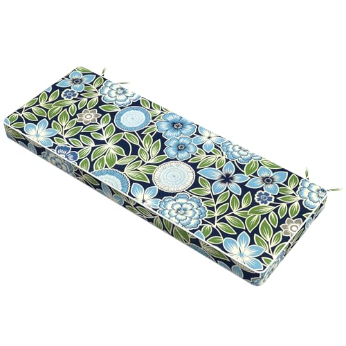 Melody Elephant Outdoor Bench Cushion 48x18x3 Inch, Porch Swing Cushions for Home Garden Loveseat Couch Sofa Glider, Azure Bloom