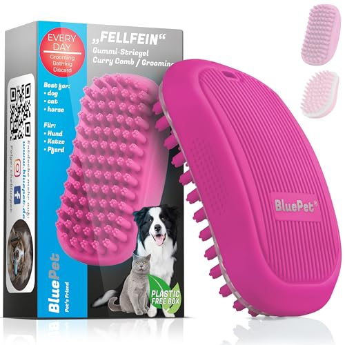 BluePet Spazzola da bagno in gomma per cani e gatti a pelo corto con effetto massaggio | Rimuove pelo sciolto, polvere e sporco | Spazzola da bagno ideale per massaggiare lo shampoo per cani con